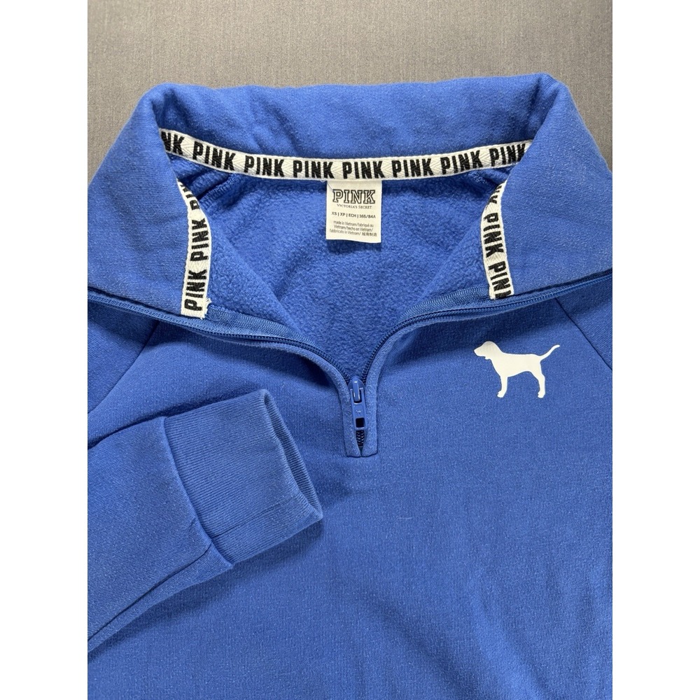 Victorias Secret PINK 1/4 Zip Sweatshirt Women's XS Blue Varsity Lettering LOVE